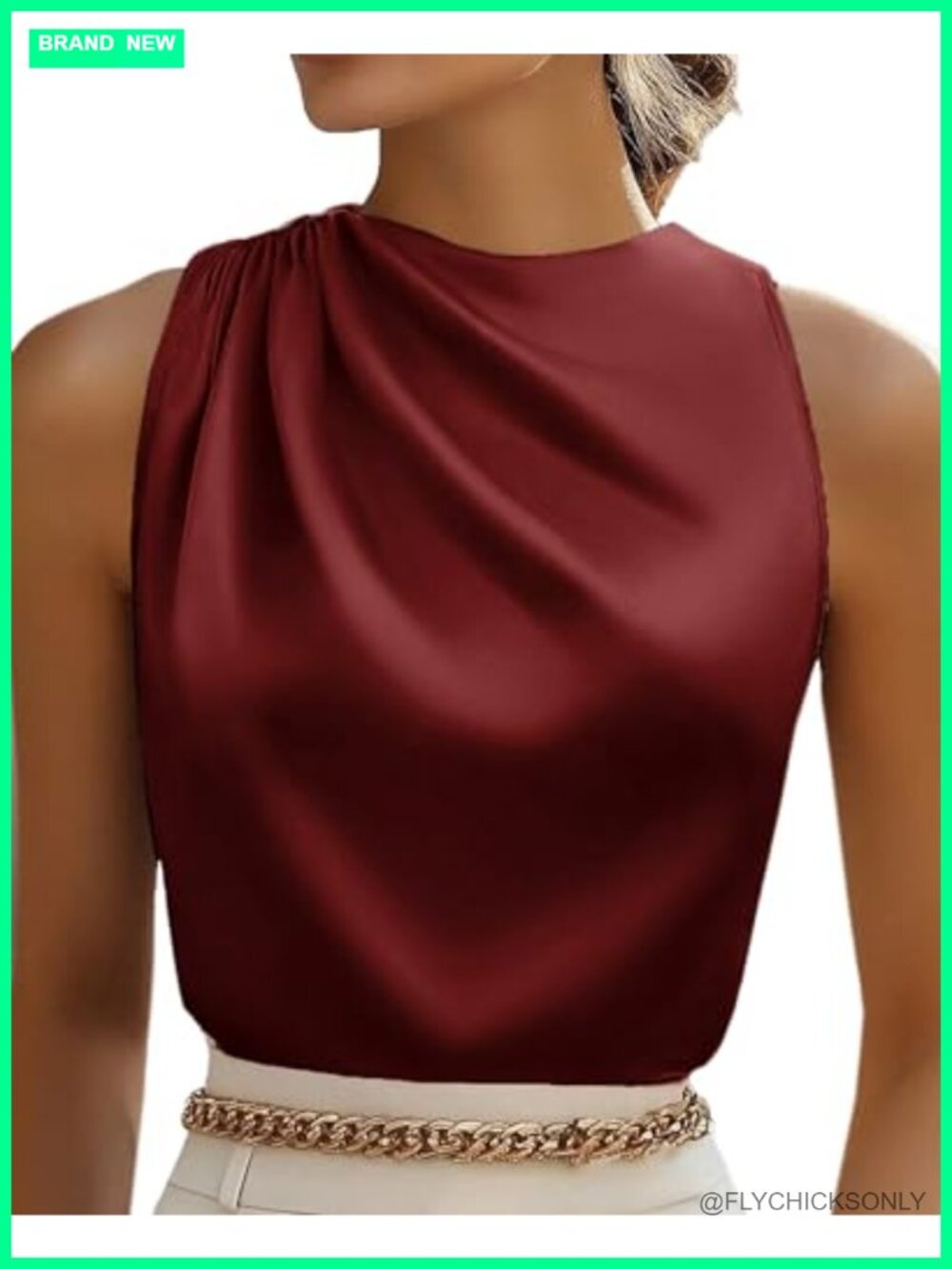 Satin Pleated Sleeveless Tank Top Business Casual Camisole Blouse
